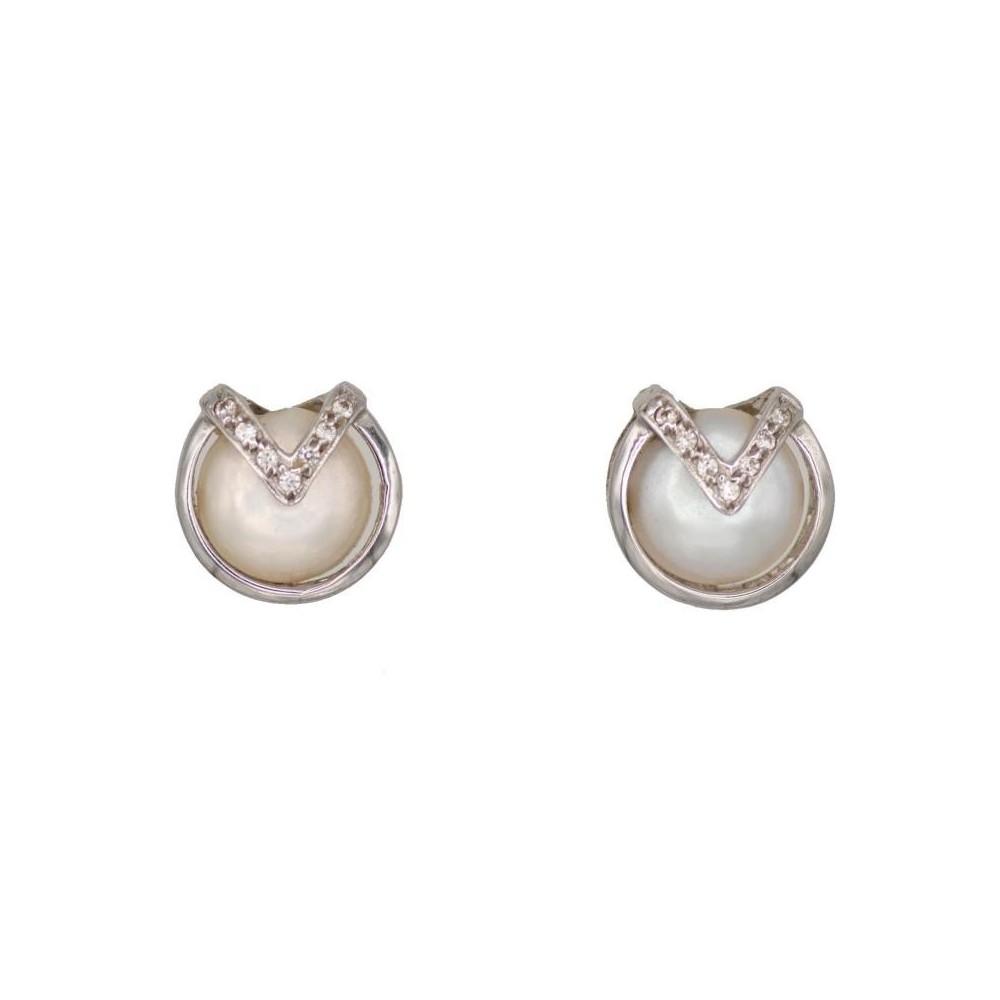 Z-1840 - Pendientes de oro blanco con 14 circonitas y 2 perlas