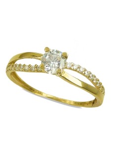 Anillo de oro para mujer con circonita central y laterales✅