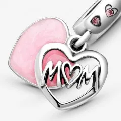 Charm Pandora Mamá de plata con esmalte rosado 