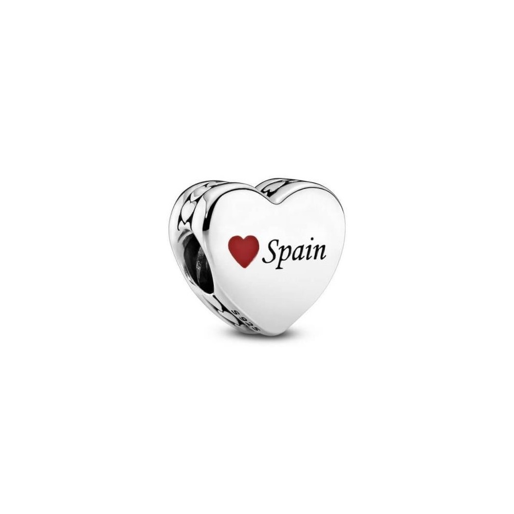 Charm Pandora Corazón con esmalte rojo e inscripción "Spain"