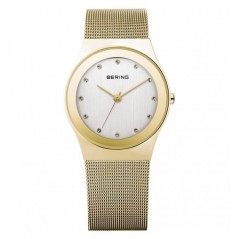 Reloj Bering de Mujer. Modelo 12927-334.  Coleccion CLASSIC. malla metalica de color dorado. Esfera redonda de color plateado.
